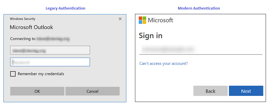 disable modern authentication