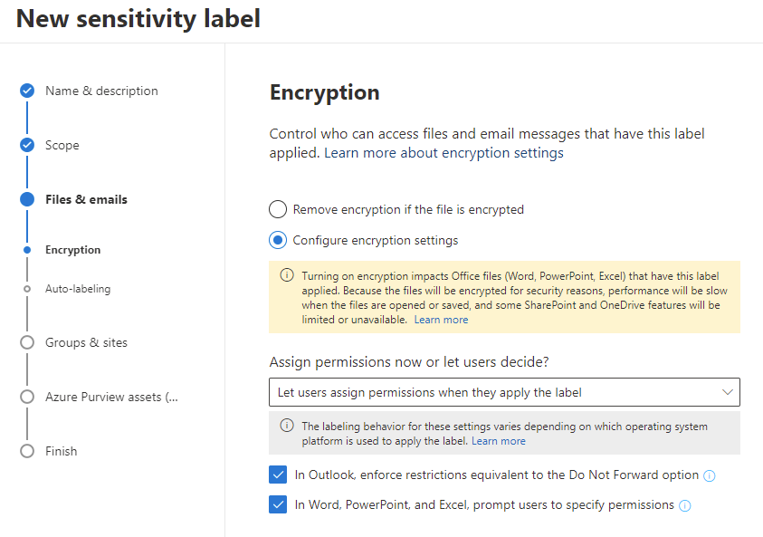 05 Sensitivity label encryption settings let users assign